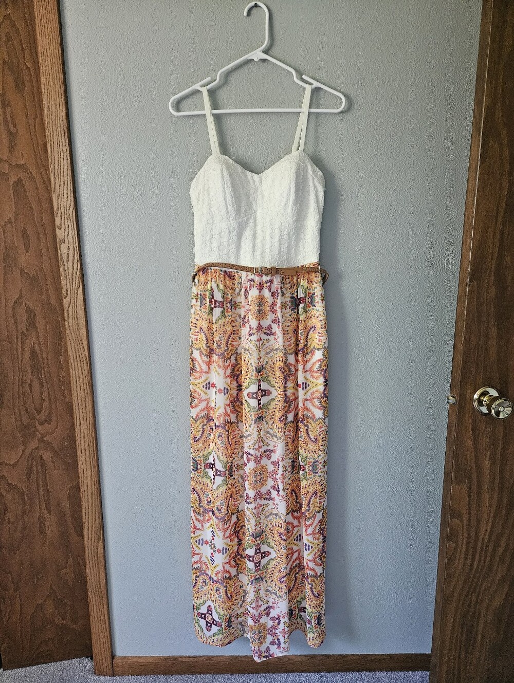 Lily Rose White Lace Bodice with Multicolor Printed Maxi Skirt
